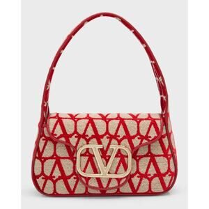 Valentino Garavani Iconographe Loco Canvas Hobo Bag Naturale Rosso V Size Small